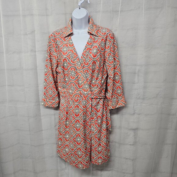 Aryeh Dresses & Skirts - Aryeh Peach Gray Geometric True Wrap Mini Dress Boho Retro M